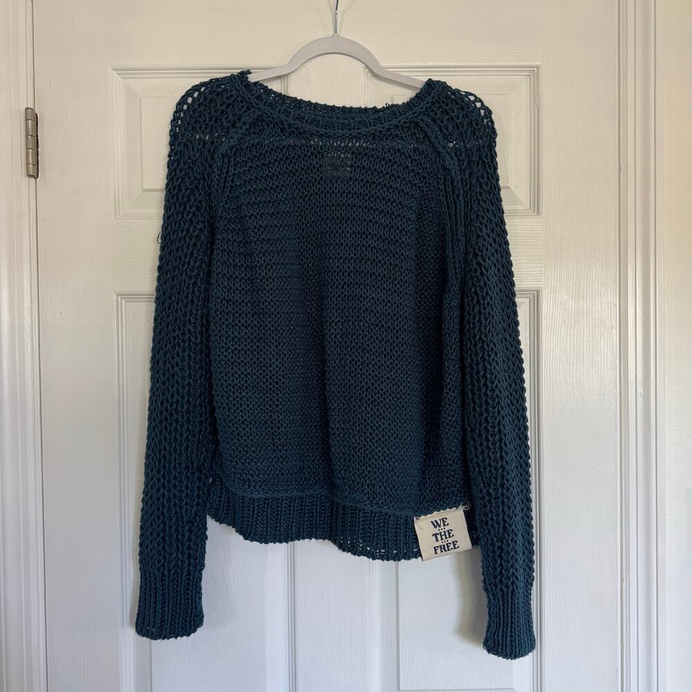 Free People We the Free Majolica Blue Essential Knit Linen Crew Pullover NWT S